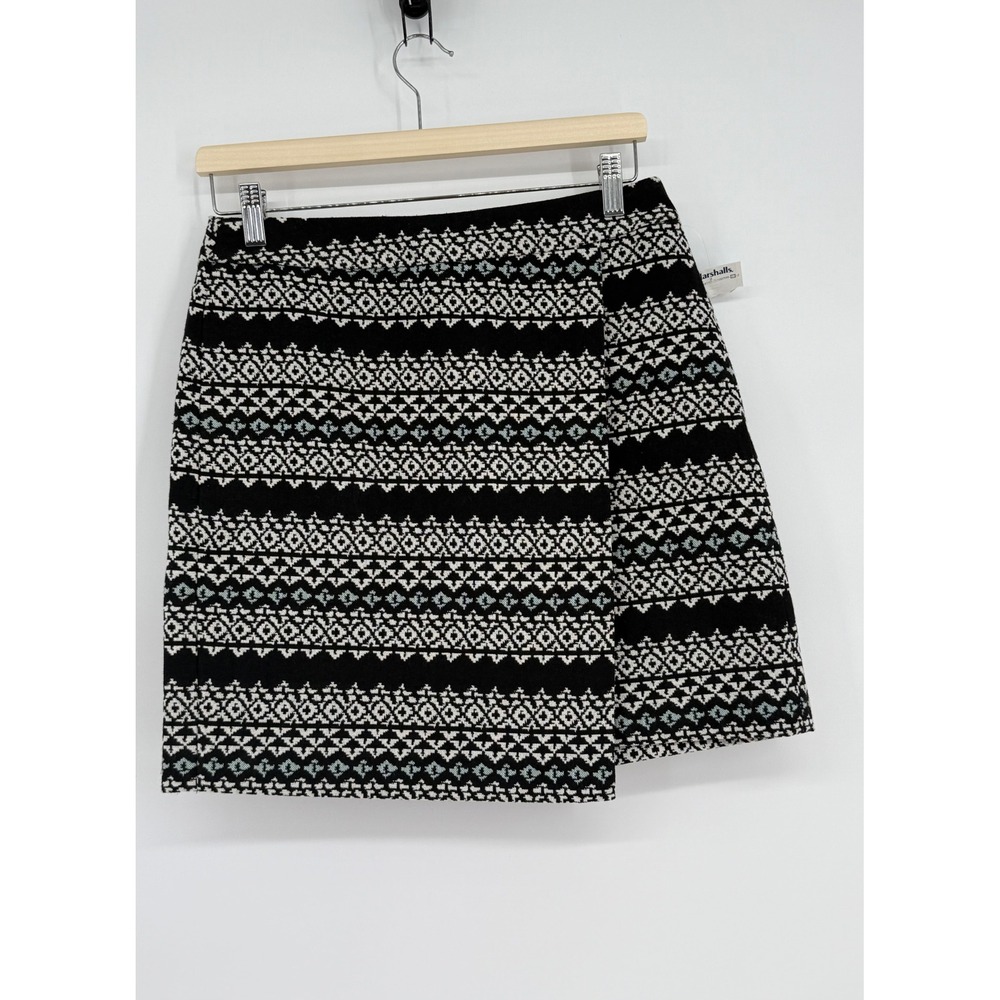LOFT Petite Black Geometric Print A Line Mini Skirt‎ Size 6P